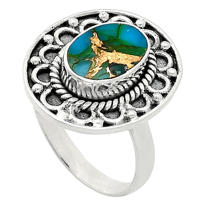 Kingman Copper Teal Turquoise Ring size-7.5 R-1256 SDR243081