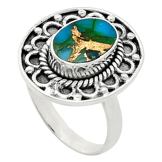 Kingman Copper Teal Turquoise Ring size-7.5 R-1256 SDR243081
