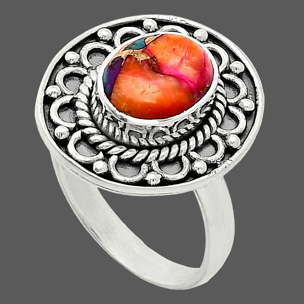 Kingman Orange Dahlia Turquoise Ring size-8 R-1256 SDR243101