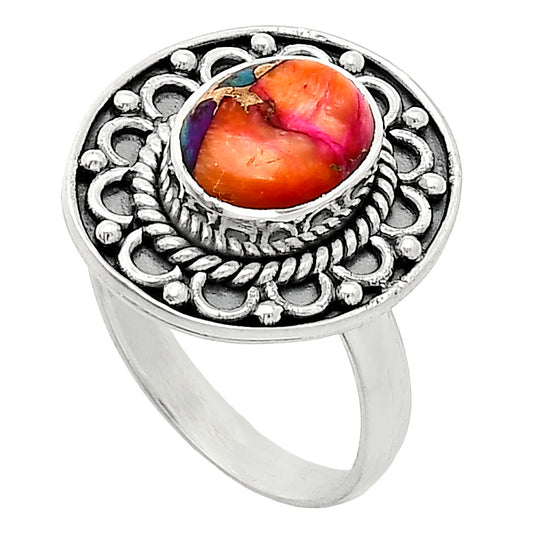 Kingman Orange Dahlia Turquoise Ring size-8 R-1256 SDR243101