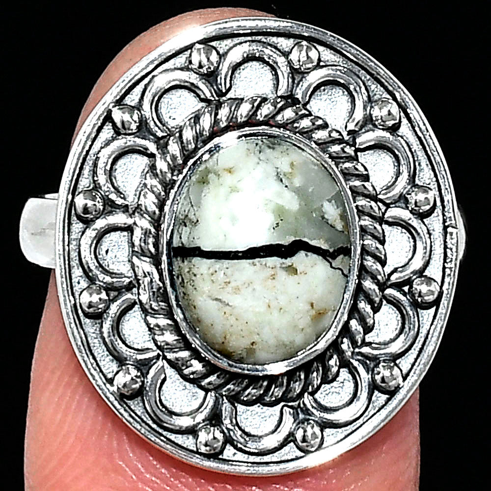 Authentic White Buffalo Turquoise Nevada Ring size-8 R-1256 SDR243115