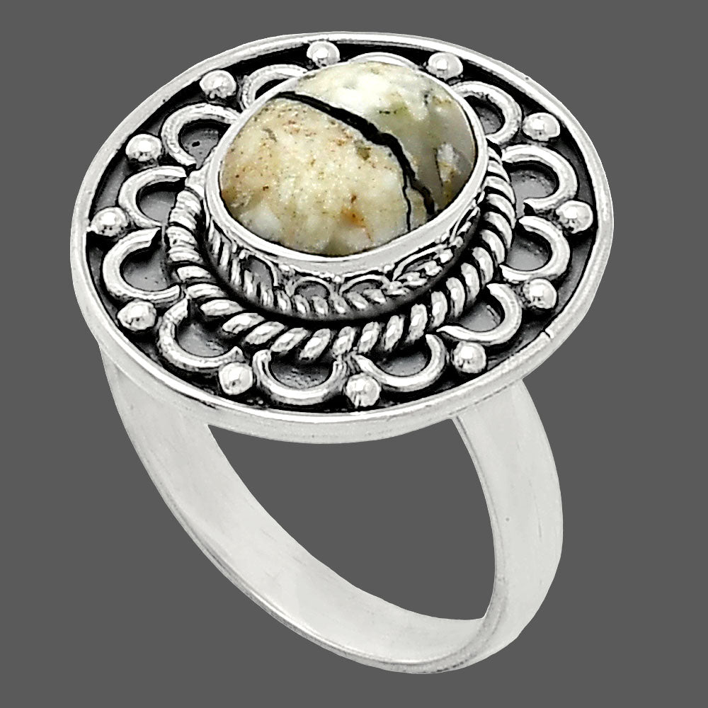 Authentic White Buffalo Turquoise Nevada Ring size-8 R-1256 SDR243115