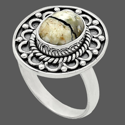 Authentic White Buffalo Turquoise Nevada Ring size-8 R-1256 SDR243115