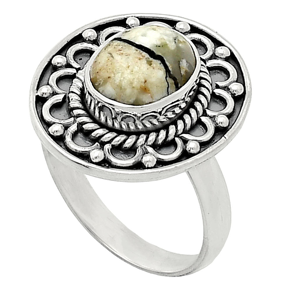 Authentic White Buffalo Turquoise Nevada Ring size-8 R-1256 SDR243115