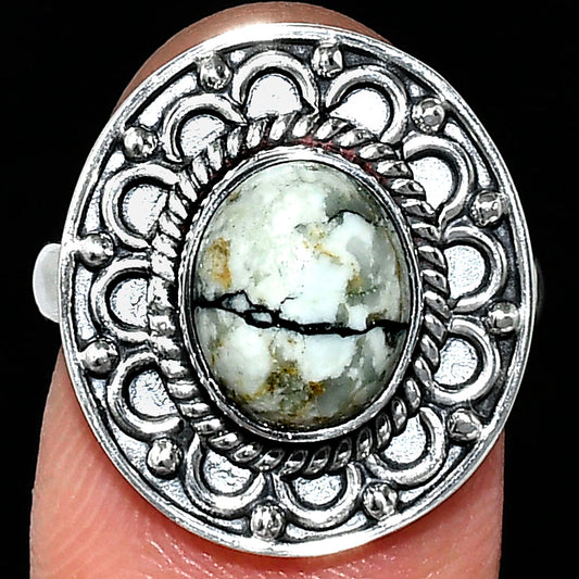 Authentic White Buffalo Turquoise Nevada Ring size-7 R-1256 SDR243116