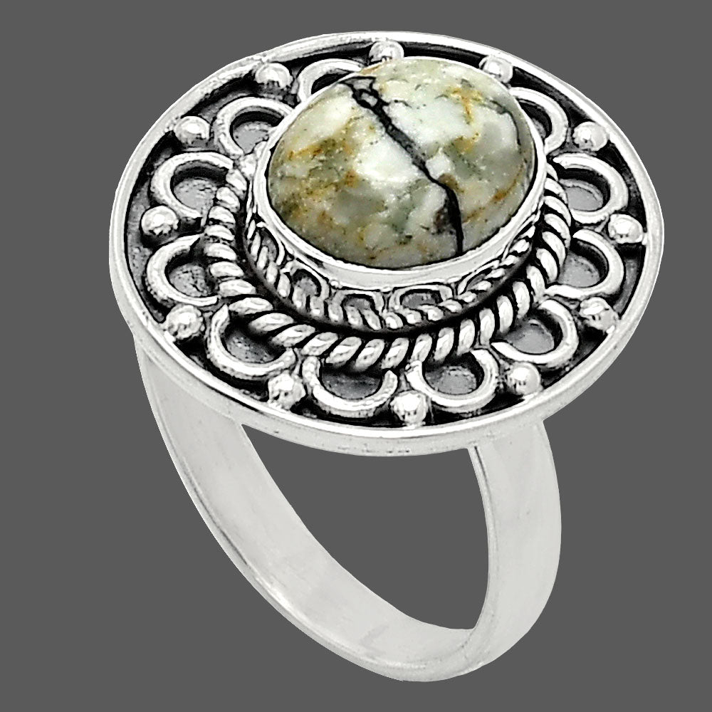 Authentic White Buffalo Turquoise Nevada Ring size-7 R-1256 SDR243116