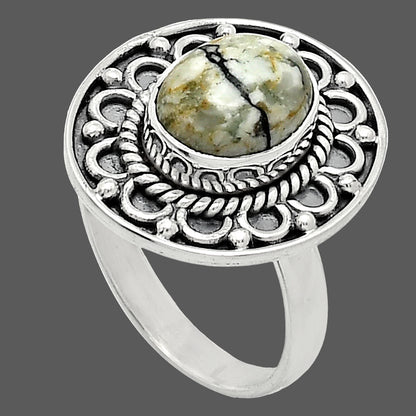 Authentic White Buffalo Turquoise Nevada Ring size-7 R-1256 SDR243116