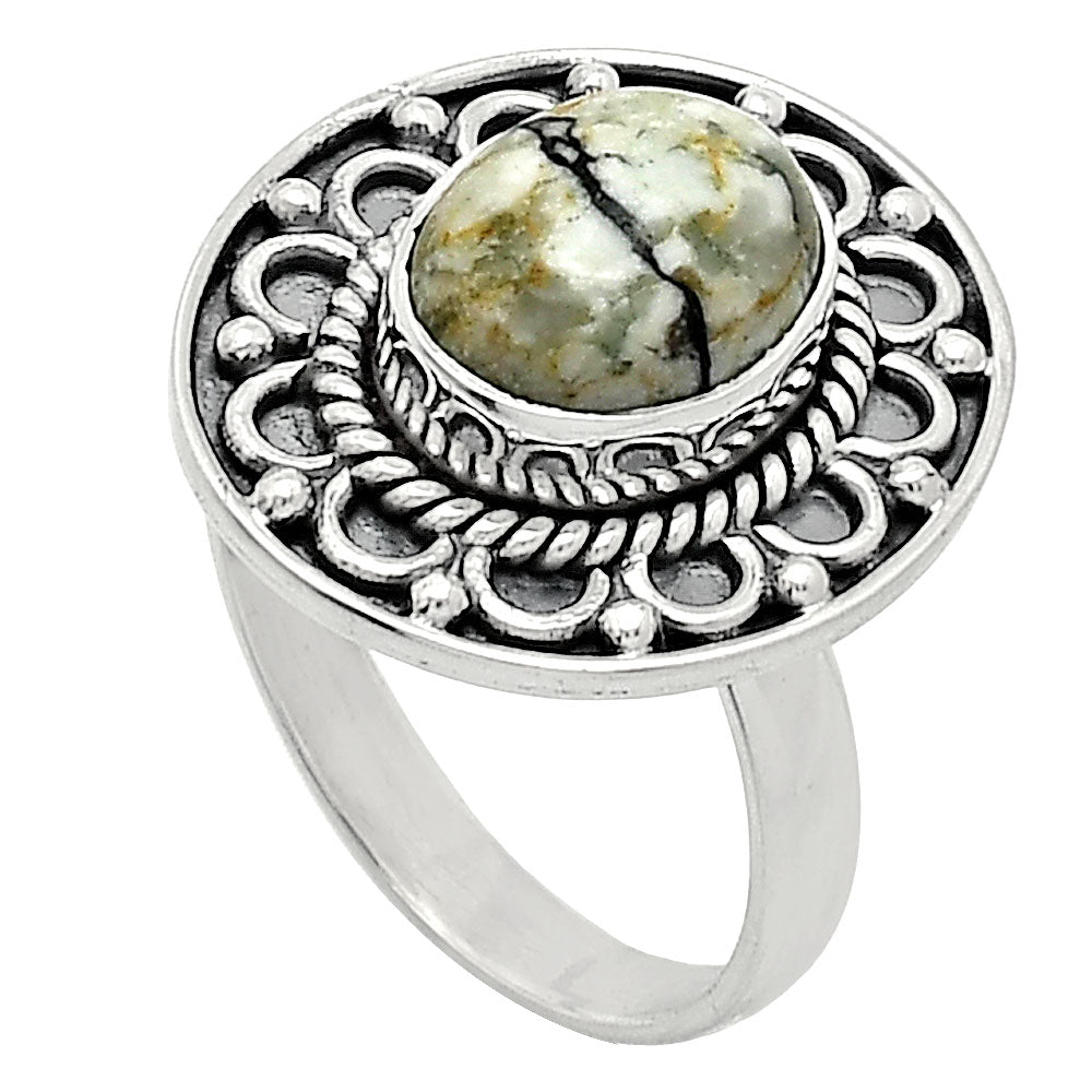 Authentic White Buffalo Turquoise Nevada Ring size-7 R-1256 SDR243116