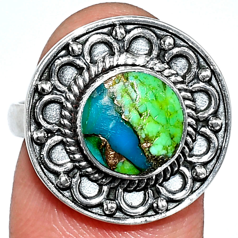 Blue Turquoise In Green Mohave - USA Ring size-8 R-1256 SDR243127