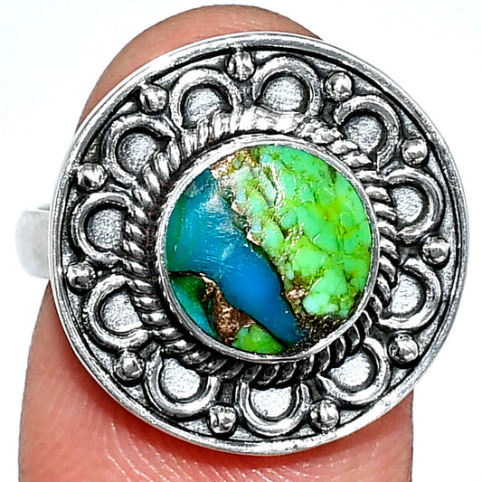 Blue Turquoise In Green Mohave - USA Ring size-8 R-1256 SDR243127