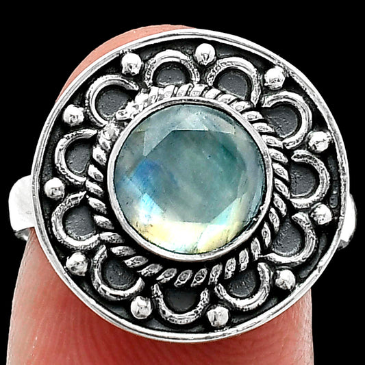 Faceted Rainbow Moonstone - India Ring size-7.5 R-1256 SDR243157