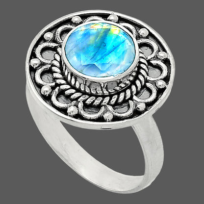 Faceted Rainbow Moonstone - India Ring size-7.5 R-1256 SDR243157