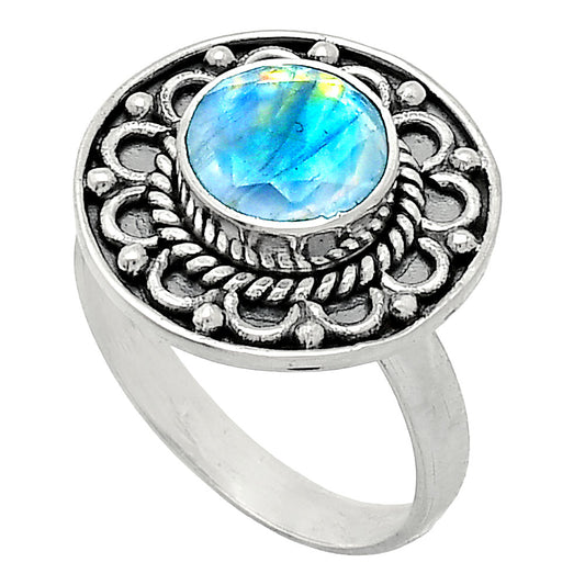 Faceted Rainbow Moonstone - India Ring size-7.5 R-1256 SDR243157