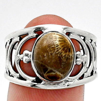 Natural Flower Fossil Coral Ring size-8.5 R-1379 SDR243208