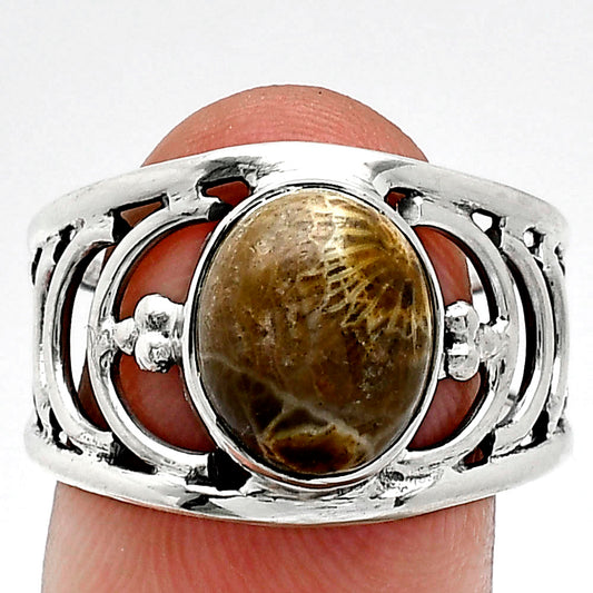 Natural Flower Fossil Coral Ring size-8.5 R-1379 SDR243208