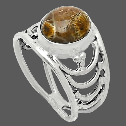 Natural Flower Fossil Coral Ring size-8.5 R-1379 SDR243208