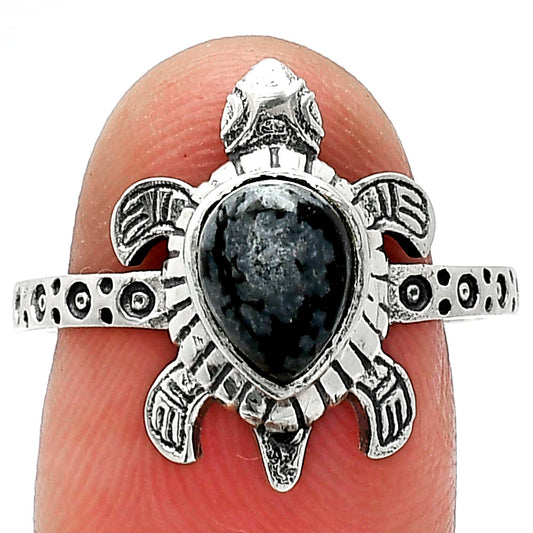 Tortoise - Snow Flake Obsidian Ring size-8.5 R-1076 SDR243283