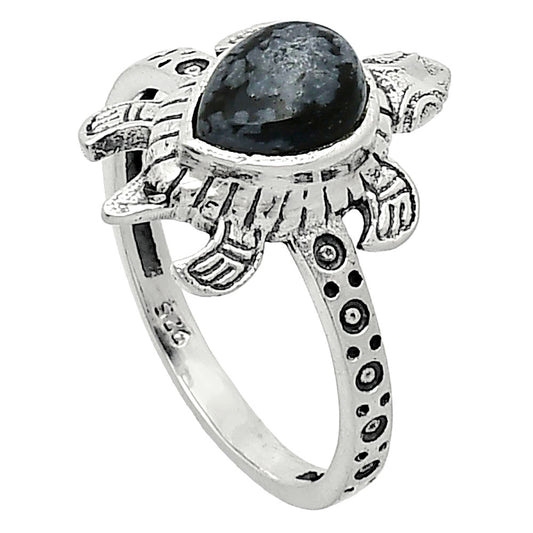 Tortoise - Snow Flake Obsidian Ring size-8.5 R-1076 SDR243283