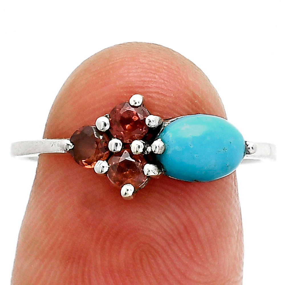 Sleeping Beauty Turquoise & Garnet Ring size-8 R-1250 SDR243448