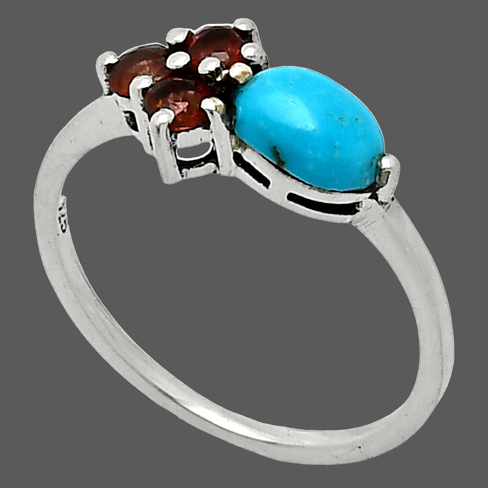 Sleeping Beauty Turquoise & Garnet Ring size-8 R-1250 SDR243448