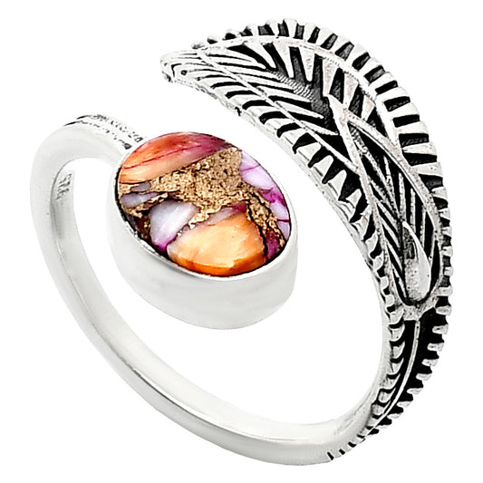 Adjustable Kingman Orange Dahlia Turquoise Ring size-7.5 R-1116 SDR243788