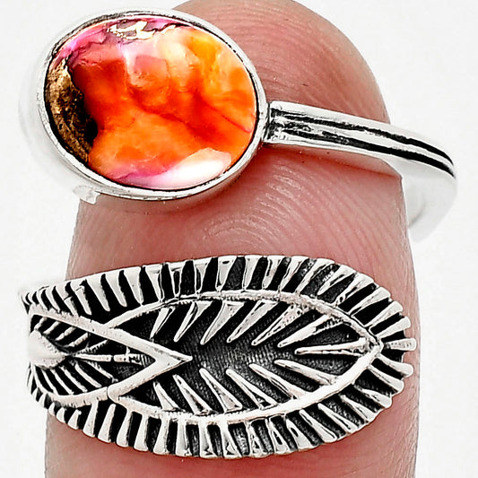 Adjustable Kingman Orange Dahlia Turquoise Ring size-7.5 R-1116 SDR243798