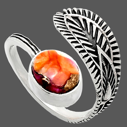 Adjustable Kingman Orange Dahlia Turquoise Ring size-7.5 R-1116 SDR243798