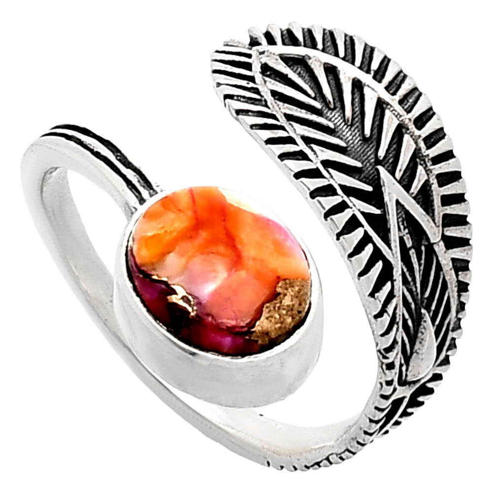 Adjustable Kingman Orange Dahlia Turquoise Ring size-7.5 R-1116 SDR243798