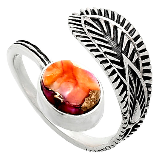 Adjustable Kingman Orange Dahlia Turquoise Ring size-7.5 R-1116 SDR243798