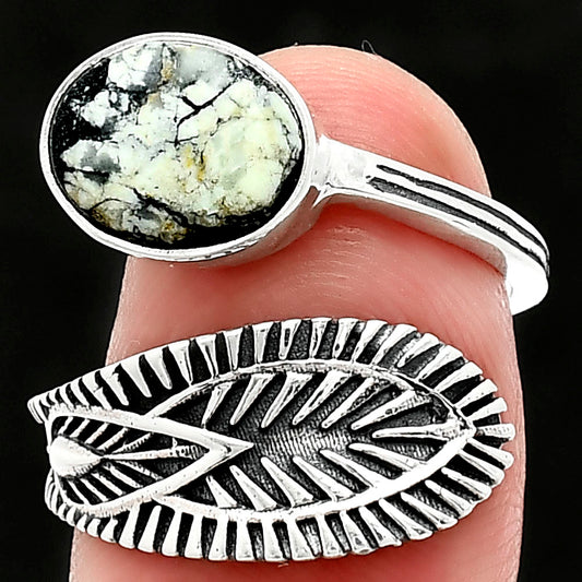 Adjustable Authentic White Buffalo Turquoise Nevada Ring size-7.5 R-1116 SDR243814