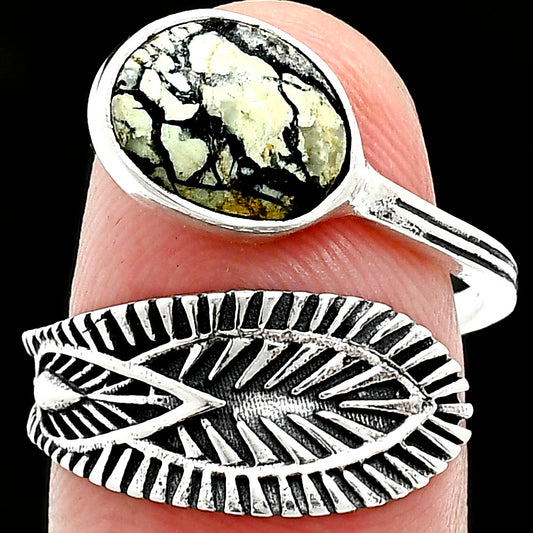 Adjustable Authentic White Buffalo Turquoise Nevada Ring size-7.5 R-1116 SDR243815
