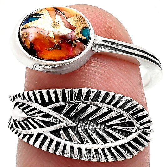 Adjustable Kingman Orange Dahlia Turquoise Ring size-6.5 R-1116 SDR243847