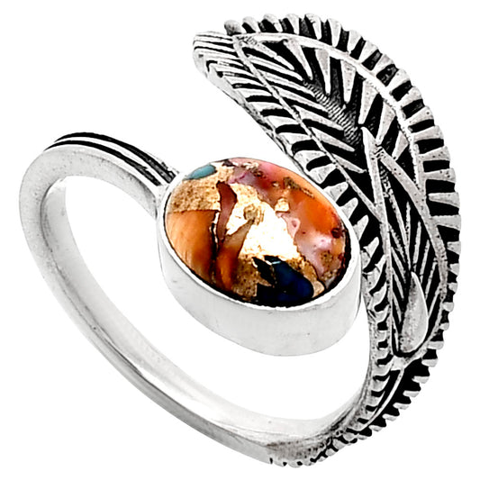 Adjustable Kingman Orange Dahlia Turquoise Ring size-6.5 R-1116 SDR243847