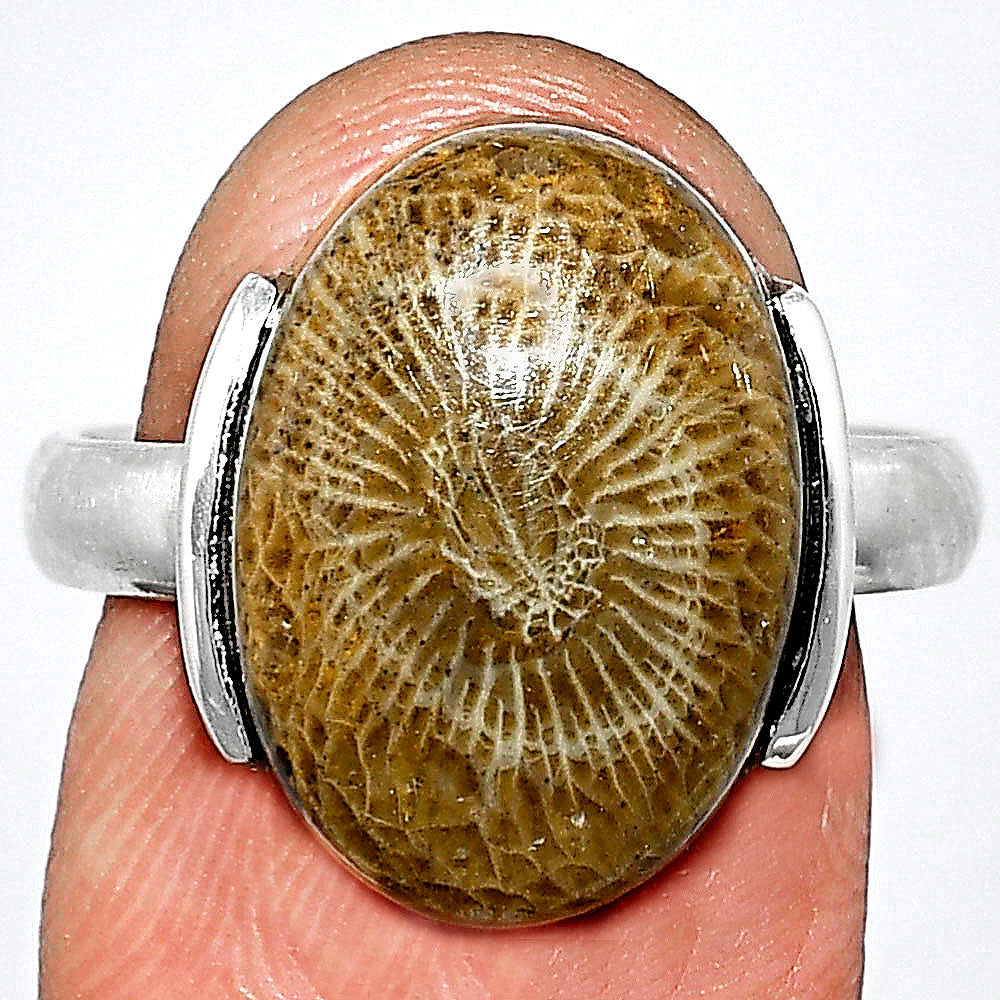 Natural Flower Fossil Coral Ring size-8 R-1173 SDR243878