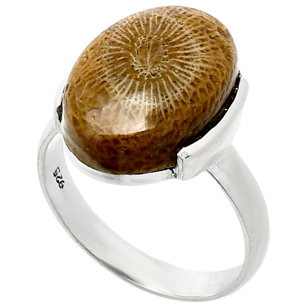 Natural Flower Fossil Coral Ring size-8 R-1173 SDR243878