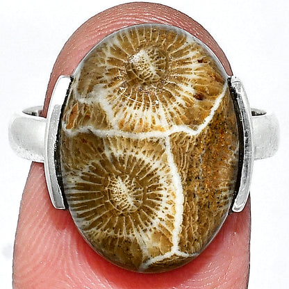 Natural Flower Fossil Coral Ring size-8 R-1173 SDR243936