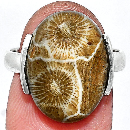 Natural Flower Fossil Coral Ring size-8 R-1173 SDR243936