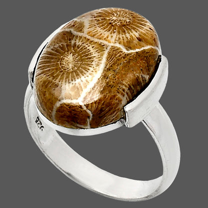 Natural Flower Fossil Coral Ring size-8 R-1173 SDR243936