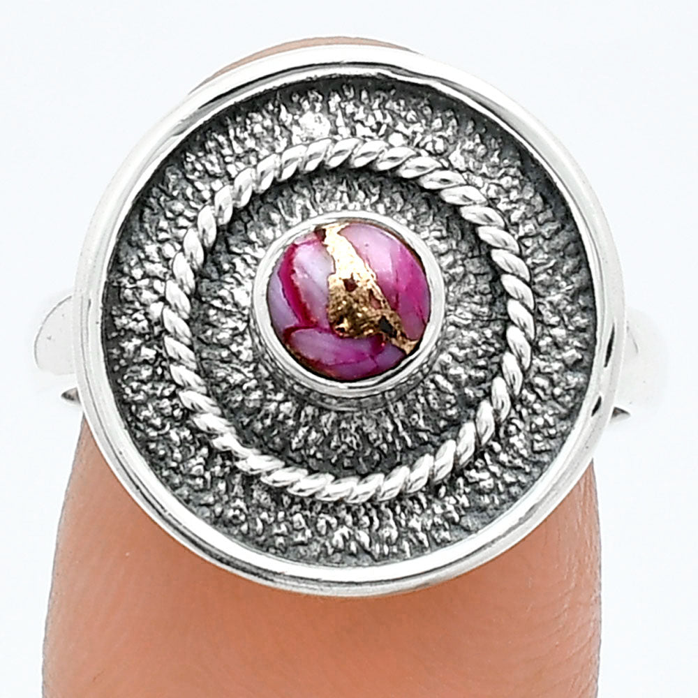Kingman Pink Dahlia Turquoise Ring size-8 R-1439 SDR244304