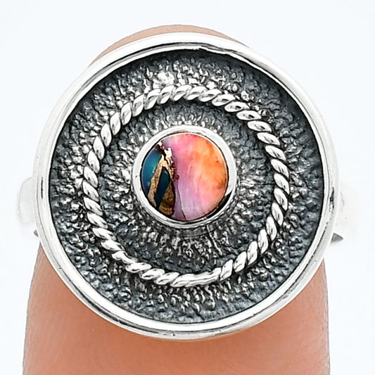 Kingman Orange Dahlia Turquoise Ring size-7.5 R-1439 SDR244307