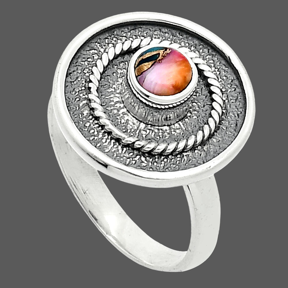 Kingman Orange Dahlia Turquoise Ring size-7.5 R-1439 SDR244307