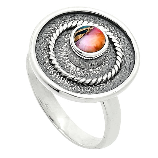 Kingman Orange Dahlia Turquoise Ring size-7.5 R-1439 SDR244307