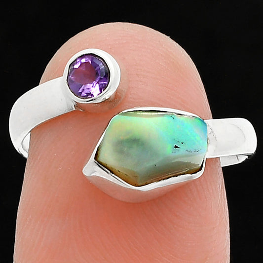 Ethiopian Opal Rough & Amethyst Ring size-7.5 R-1205 SDR244562
