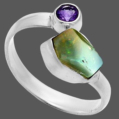Ethiopian Opal Rough & Amethyst Ring size-7.5 R-1205 SDR244562
