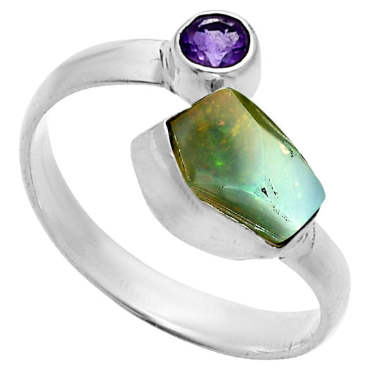 Ethiopian Opal Rough & Amethyst Ring size-7.5 R-1205 SDR244562