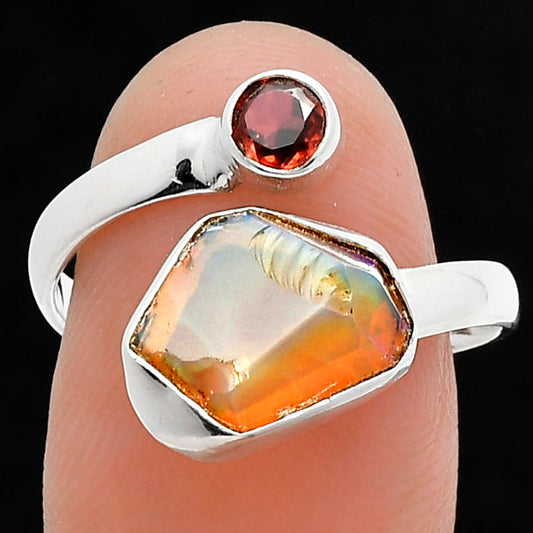 Ethiopian Opal Rough & Garnet Ring size-8 R-1205 SDR244573