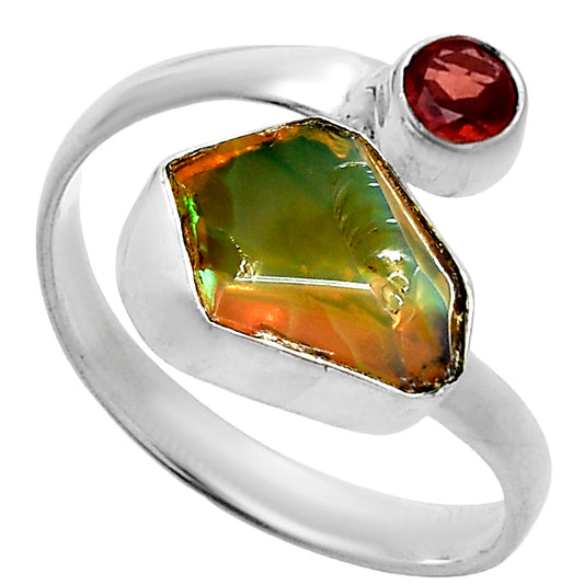 Ethiopian Opal Rough & Garnet Ring size-8 R-1205 SDR244573
