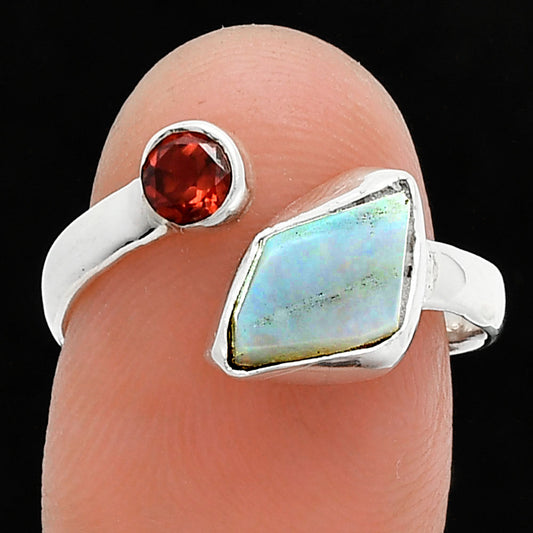 Ethiopian Opal Rough & Garnet Ring size-7.5 R-1205 SDR244574
