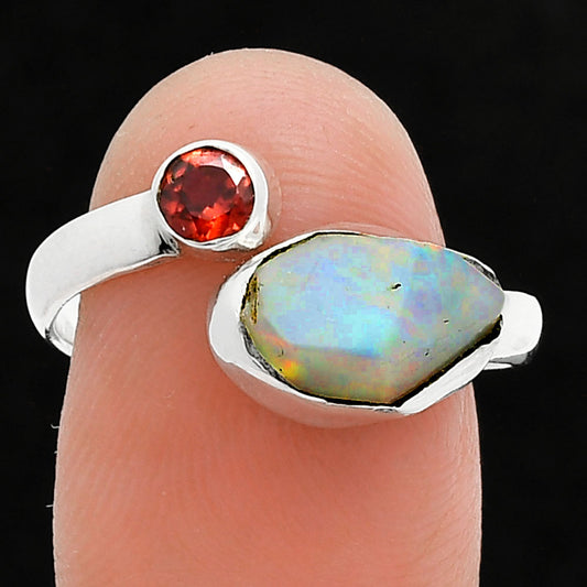 Ethiopian Opal Rough & Garnet Ring size-8.5 R-1205 SDR244593