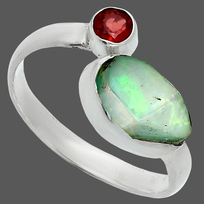 Ethiopian Opal Rough & Garnet Ring size-8.5 R-1205 SDR244593